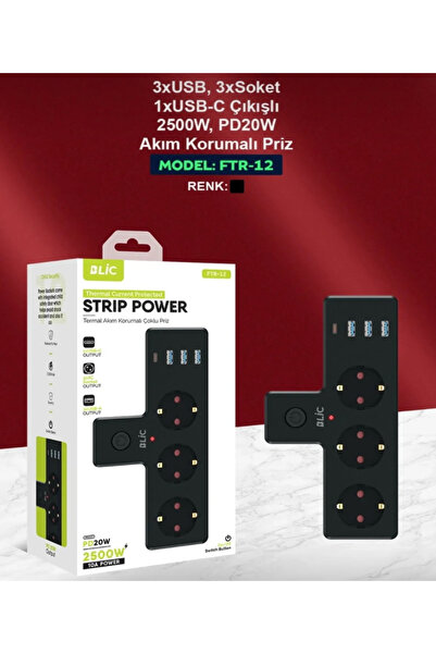 ROSE TEKNOLOJİ ROSE TEKNOLOJİ TERMAL AKIM KORUMALI 3 PRİZ 3 USB 1 TYPE-C 20w GİRİŞLİ DUVAR TİPİ 3 LÜ PRİZ