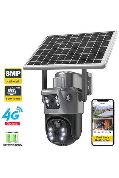 V380 Pro Surveillance Camera with Solar Panel, Sim Slot, Motion Sensor, Dual Lenses, 4K HD 8MP 4G