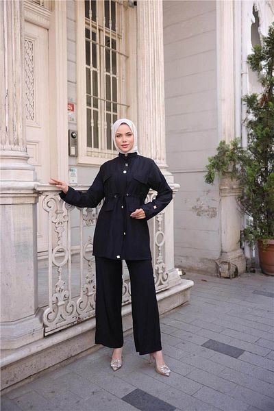 Bwest Turtleneck, Elastic Waist, Pocket, Metal Button Detail, Double Hijab Tracksuit Set - (38-46) - 712