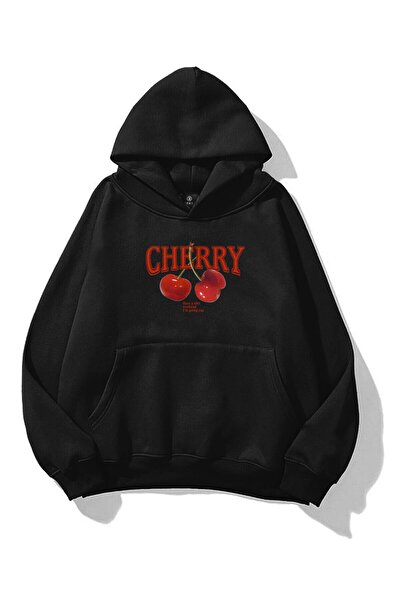 Trendiz Kadın Have a Nice Weekend Cherry Sweatshirt Siyah