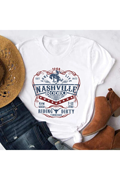 Tarzsokak Бяло Нашвил Родео Уестърн Графично Винтидж Каубой Тенеси Кънтри музика