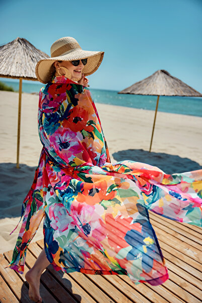 Remsa Mayo Remsa Single Kaftan Kimono Pareo on Hijab Swimsuit Navy Blue02 Rp030 Flowers