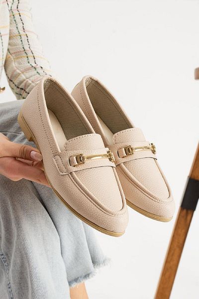 ALTUNTAŞ Women's Ballerinas Beige Faux Leather Ballerinas Comfortable Lightweight Ballerinas Daily Ballerinas Beige