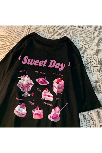 Tarzsokak Черна улица Сладък ден Розов сладоледен торт Отпечатан Streetweed М...