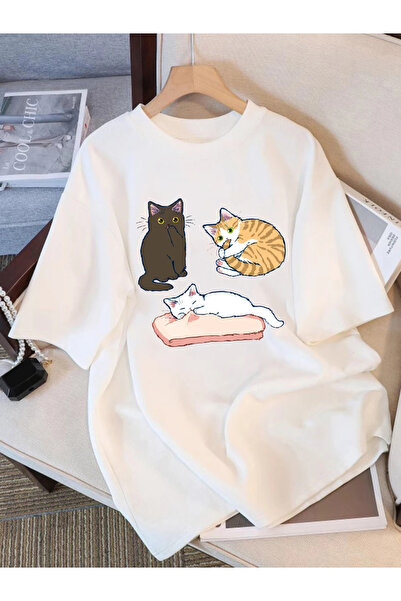 Tarzsokak Bela razigrana trobojna maca mačka print labava okrugla kragna gorn...