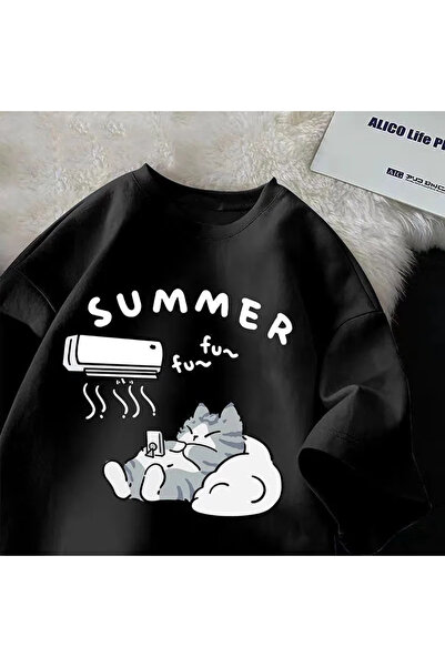 Tarzsokak Desen animat japonez de vară negru, pisică drăguță, imprimeu distra...