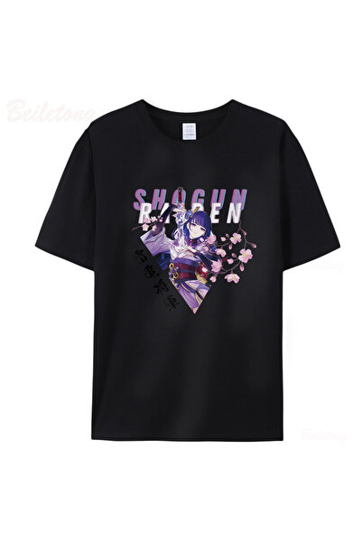 Tarzsokak Tricouri negre Raiden Gengenshin Impact Game Anime100 Summer Unisex