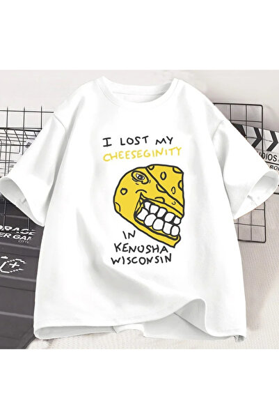 Tarzsokak لقد فقدت White Cheeseginity - تي شيرت كاجوال برقبة دائرية ورسومات م...