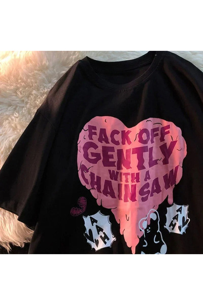 Tarzsokak طباعة كرتونية سوداء صيفية لطيفة على شكل قلب نمط هاراجوكو