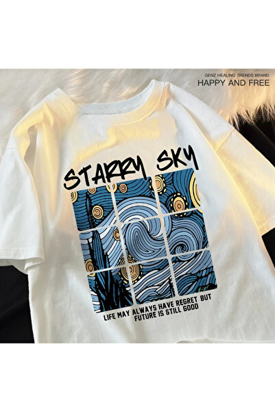 Tarzsokak Îmbrăcăminte albastră cu cer înstelat și galaxie, Topuri largi Crea...