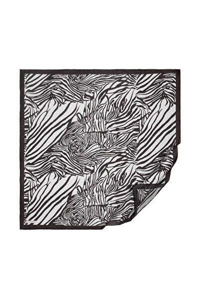 ipekevi Eșarfă din mătase twill - model zebră - alb-negru