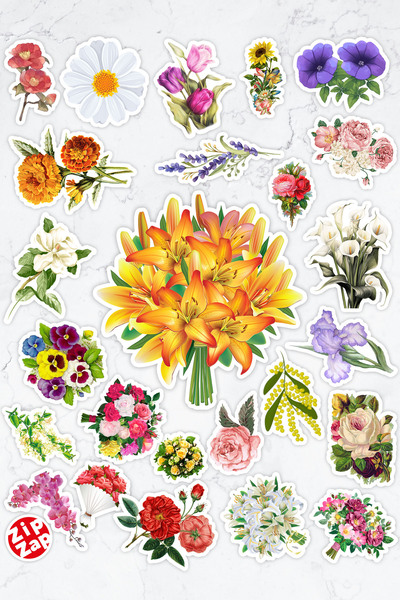 ZipZap مجموعة ملصقات لاصقة على شكل زهرة وباقات زهور للهاتف المحمول والكمبيوتر...