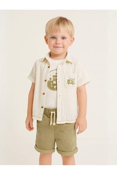 Zekids Baby Boy Animals Patterned Jacket Tshirt Shorts Set