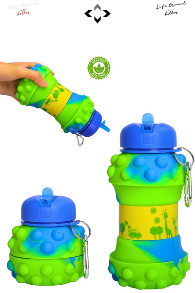 LİGROUND زجاجة مياه من السيليكون قابلة للطي 100% من Pop-Up مع شفاطة وزجاجة مي...