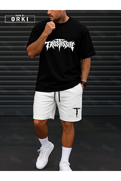 EFFRENATU Orki Trust Issue – Oversize Men's Streetwear Black T-Shirt & White Shorts Set
