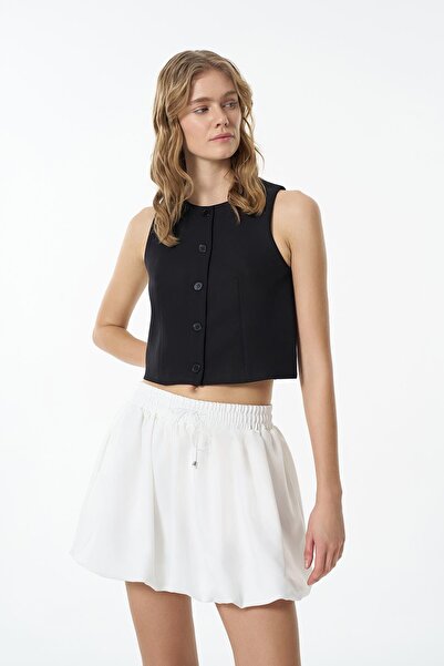 MU&ME BOUTİQUE YELEK QUZU - أسود - S