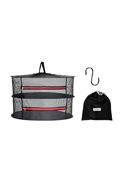 ULZKA Lüx 2 Katlı Kırmızı Fermuarlı Meyve Sebze Kurutma Filesi | Meyve Sebze Doğal Kurutma Sepeti