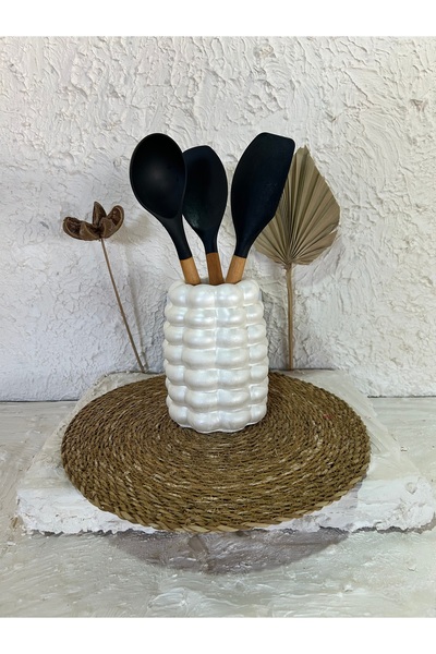 Zigzag Home Decorative Bubble Spoon Holder Pearl White Shiny, Bubble, Figurine, Vase, Organizer Multi-Purpose Design