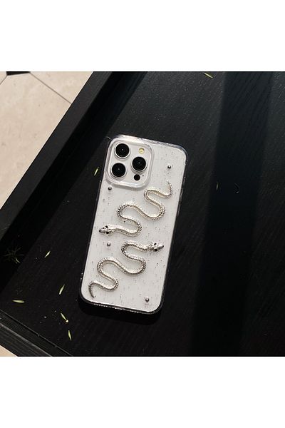 EDELFU Silicone iPhone Cover with Snake Design Glitter for iPhone 16 Pro Max – Transparent Protective Case