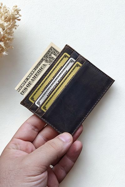 VANİLLA COLLECTİON Brown Genuine Crazy Leather Unisex Credit Card Holder Ultra-Thin Minimal Design Silky Texture