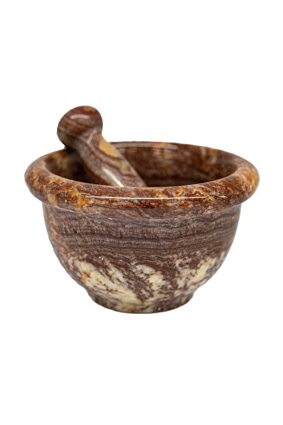 taru pasaj Balıkesir Taşı El Yapımı Doğal Taş Havan – Battal Boy - 9x12cm - Kahverengi