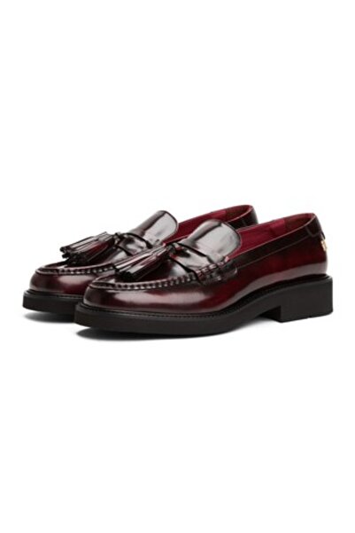 Tommy Hilfiger Kadın Püsküllü Köşeli Burun Deri Bordo Loafer FW0FW08749XJS