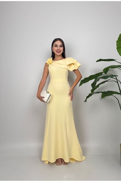 GİZONLY Draped Floral Detailed Evening Dress – Engagement / Wedding Concept