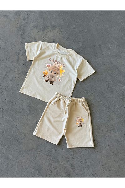 KAPROLLI Labubu Pattern Unisex T-Shirt Shorts Girls Boys Kids Bottom Top Set Tshirt Shorts Set School Nursery Set
