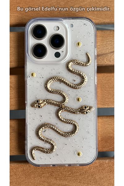 EDELFU Silicone iPhone Cover with Snake Design Glitter for iPhone 16 Pro Max – Transparent Protective Case