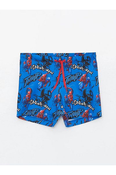 LC Waikiki Costum de baie boxer pentru băiat, cu uscare rapidă, cu protecție UV, cu imprimeu albastru Spider-Man LCW Kids