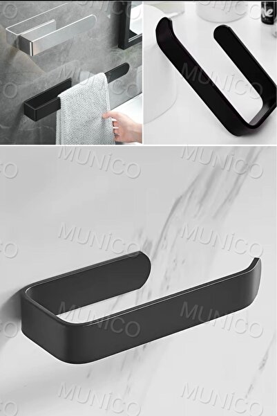 Munico Mat Siyah Tuvalet Kağıdı Tutucu Duvara Monte Rulo Kağıt Askısı Banyo S...