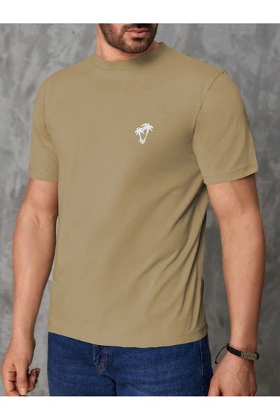 MOVİMENT Ανδρικό μπλουζάκι με λαιμόκοψη σε μπεζ χρώμα Palm με τύπωμα