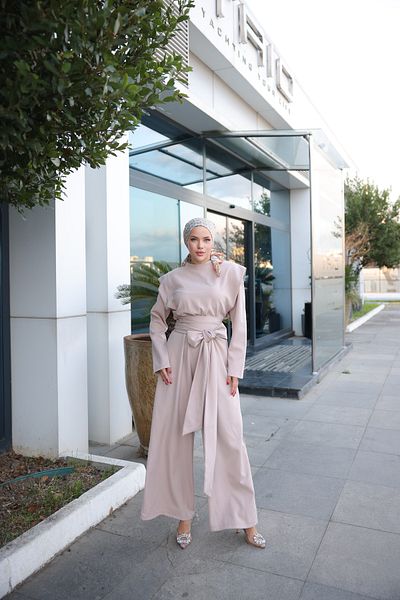 MİMİ Luxury Wear Women's Wide Belt Zippered Hijab Jumpsuit