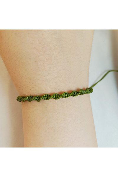 Crystal Atelier Unisex Khaki Macrame Braided Adjustable Bracelet with Elevator - Spiral Macrame Braided Rope Bracelet