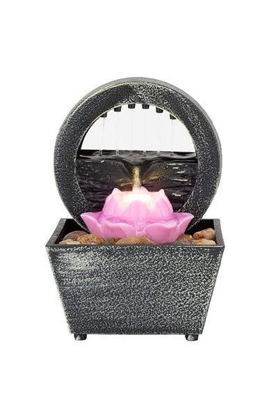 Generic Small Indoor Tabletop Fountain, Zen Meditation Waterfall with Lotus Decor & Natural River Rocks, Co