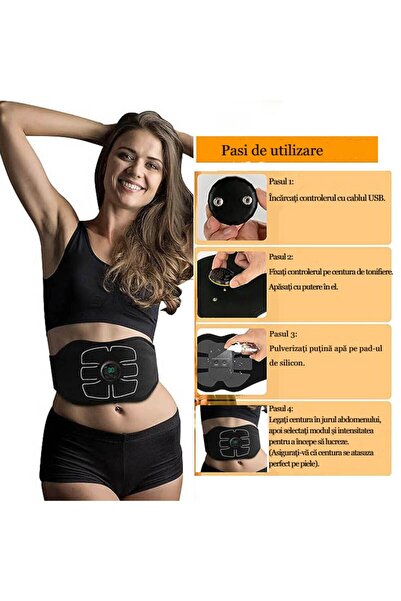 MILARIS Centura de electrostimulare abdominala, 6 Moduri, 9 Trepte de intensitate, masaj abdominal S/M