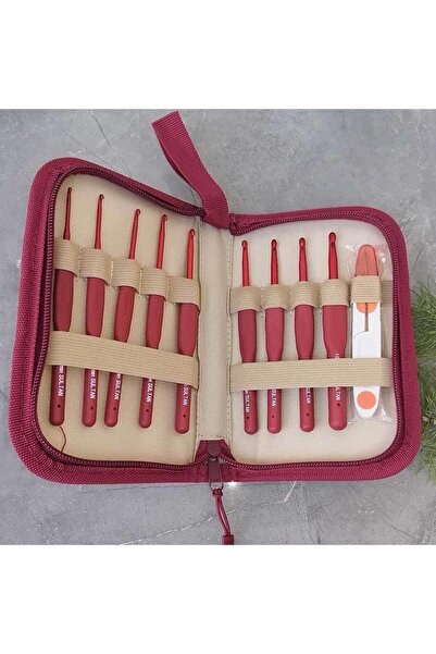 Saatistan Red Rosso Crochet Set, Delightful Knitting Experience with Wallet, 9 Crochet and Scissors