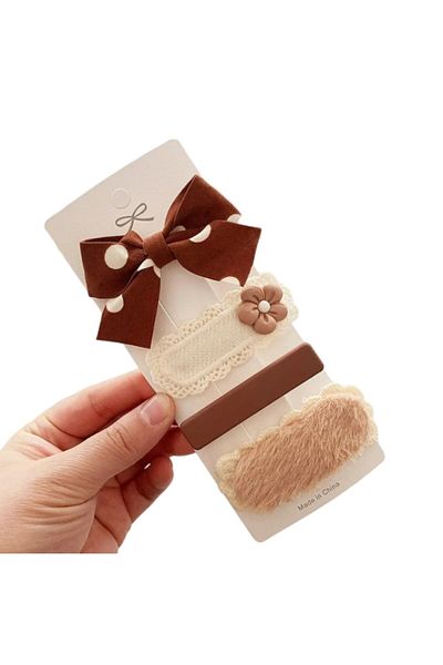 Mixbo Set 4 agrafe de păr pentru fete Mixbo, fundă cu buline și floare, crem