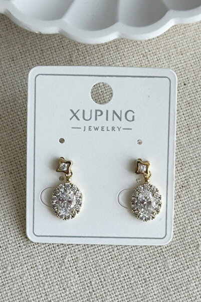 Modacaprea Xuping 14K Taşlı Oval Taşlı Vidalı Kadın Küpe Kararmaz Xuping Takı Küpe