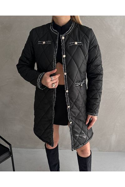 GAMZE ALPTEKİN Baklava Pattern Quilted Tweed Fabric Coat Jacket Cardigan Overcoat