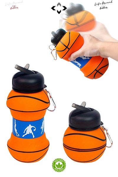 LİGROUND Pop-Up 100% Silicone Pop-Up Drinking Bottle with Straw and Flask for Children Adult Sports Water Bottle 550 ml