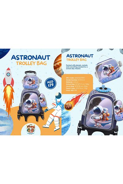 esabela Trolley Bag Set for Kids, Lightweight Water-proof, Trolley Bag Grey Astronaut