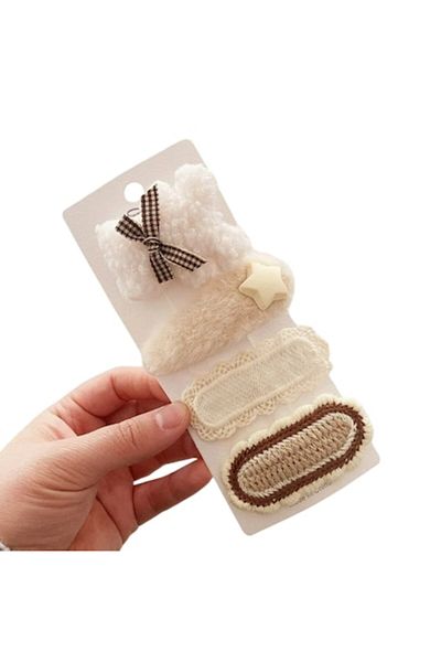Mixbo Set 4 hair clips for girls Mixbo, bear and star design, white