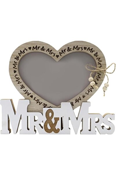 Generic إطار صورة السيد والسيدة، ديكورات زفاف خشبية مع إطار صورة على شكل قلب،...