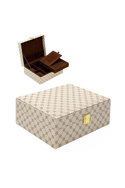 Generic صندوق مجوهرات من طبقتين من أزوني للنساء، حافظة مجوهرات للسفر، حامل أق...