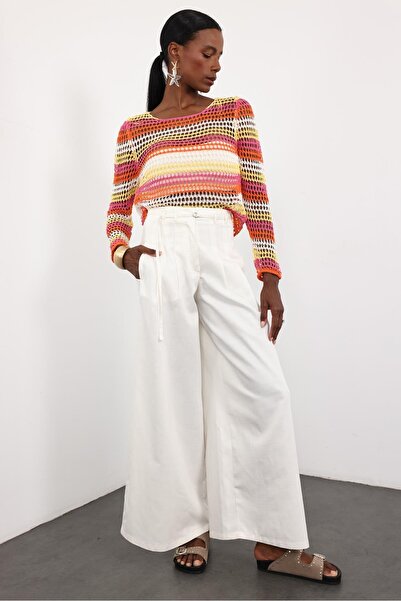 5in1Canpolat Ecru Drawstring Wide Leg Trousers