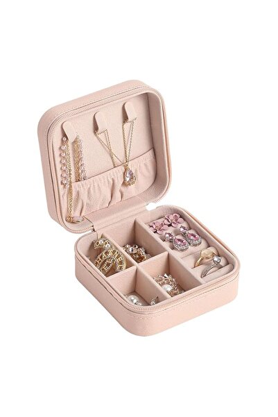 Generic حافظة مجوهرات للسفر من بوكيلا، صندوق مجوهرات صغير محمول من الجلد الصن...