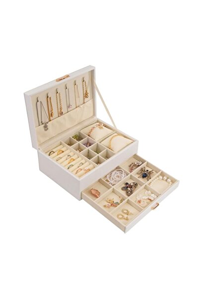 Generic صندوق مجوهرات موسيسو للنساء، منظم مجوهرات كبير من جلد البولي يوريثان ...