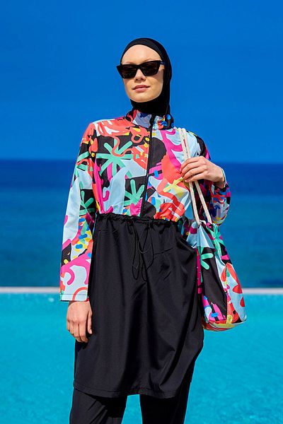 Riva Mera Costum de baie Hijab negru - Set complet de costume de baie din 4 piese R2510