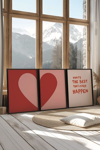 Postifull Black Painting Set, 3 Pieces Black Framed Poster What's the Best Model No:300896, Red and Pink